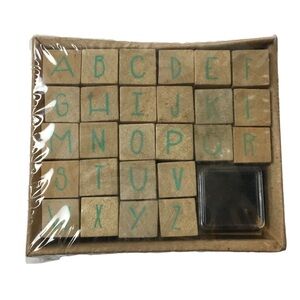 Wooden Mini Rubber Stamp Set ABC Uppercase Alphabet 26 Letters Bujo Journal